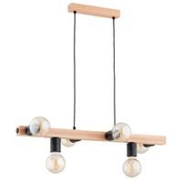 HäNgelampe 6-Flammig Holz Natur Esstisch E27 L:80 Cm Pendelleuchte Esszimmer