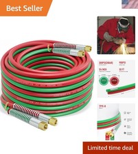 50 FT 1/4" Oxy Acetylene Welding Hose with 9/16"-18 B Fittings  Grade R, Rub...