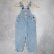 Vintage OshKosh B'gosh Overalls Kids 3T Blue Denim Vestbak Pleated Snap Leg 90s