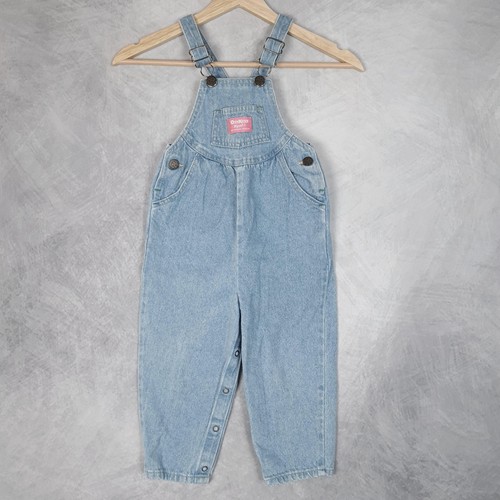 Vintage OshKosh B'gosh Overalls Kids 3T Blue Denim Vestbak Pleated Snap Leg 90s