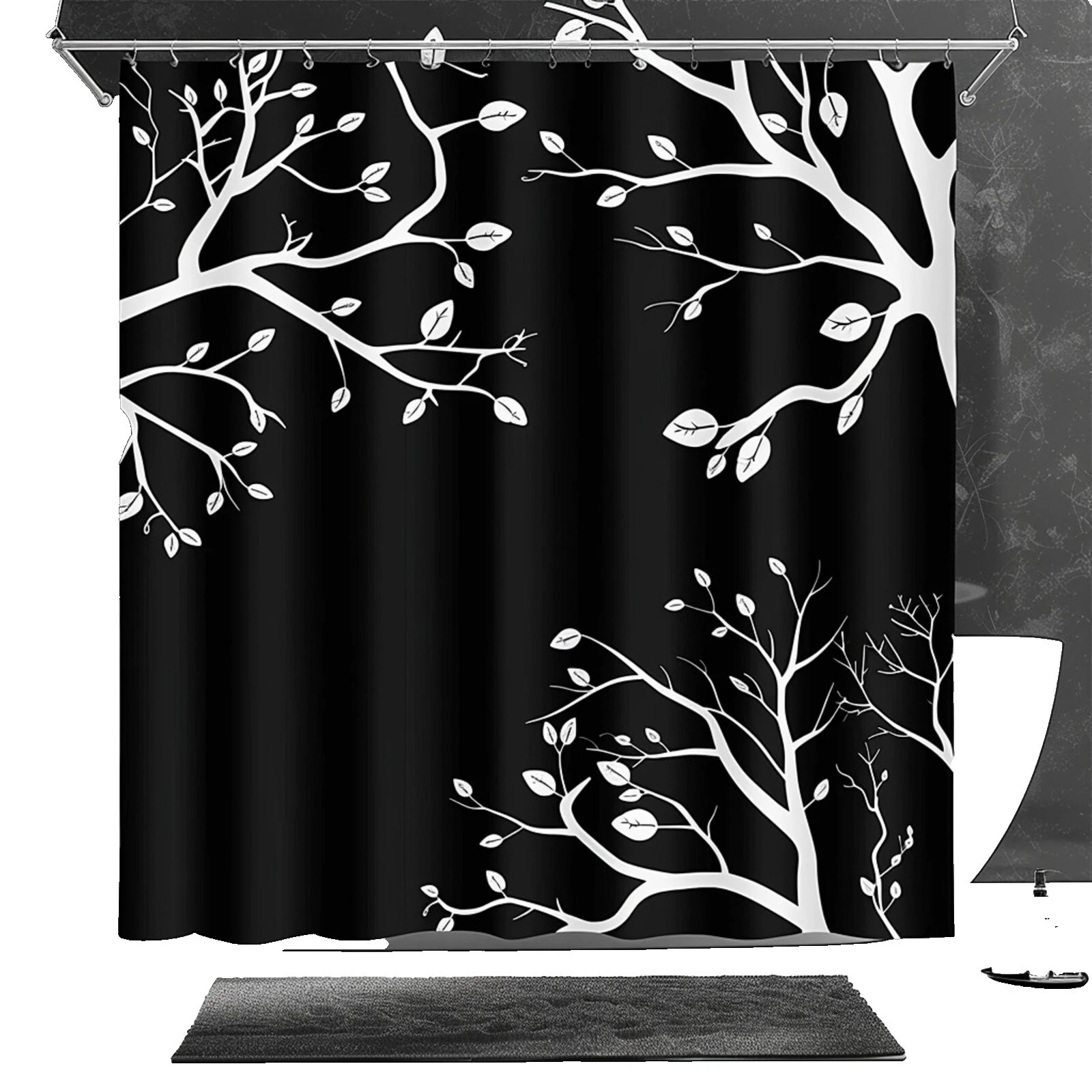 Polyester Black Fabric Shower Curtains