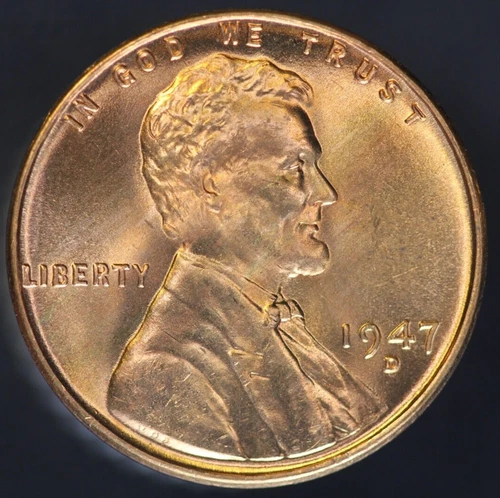 1947 D LINCOLN CENT BU FRESH FROM ORIGINAL ROLL-LOT AA 4453