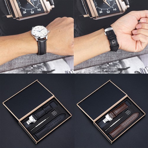 12-24mm Lederarmband mit Holzbox Schmetterlingsverschluss Uhrenband Ersatz - Picture 3 of 14