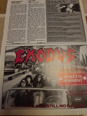 Vintage EXODUS IMPACT IS IMMINENT / TORANAGA A4 POSTER RAW MAGAZINE CLIPPING 
