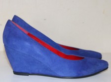 Charles Jourdan blue suede wedge heel vintage shoes 8 AA