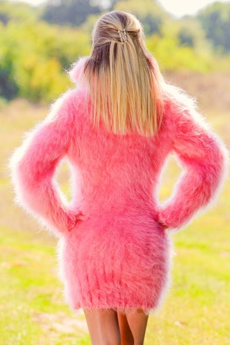 Fuzzy pink mohair dress hand knit fuzzy mohair sweater tunic SuperTanya M-L - Picture 4 of 8