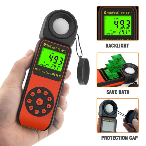 Holdpeak Digital Auto Luxmeter Illuminometer Handheld Light Meter 400,000Lux Tem - Picture 1 of 5