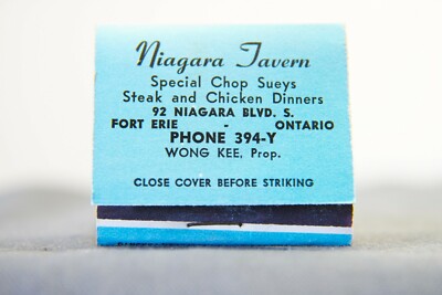 Niagara Tavern Chinese Restaurant, Wong Kee Special Chop Suey, 1950's Matches