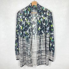 Nic Zoe Mixed Floral and Striped Print Open Linen Blend Cardigan Size Small PP