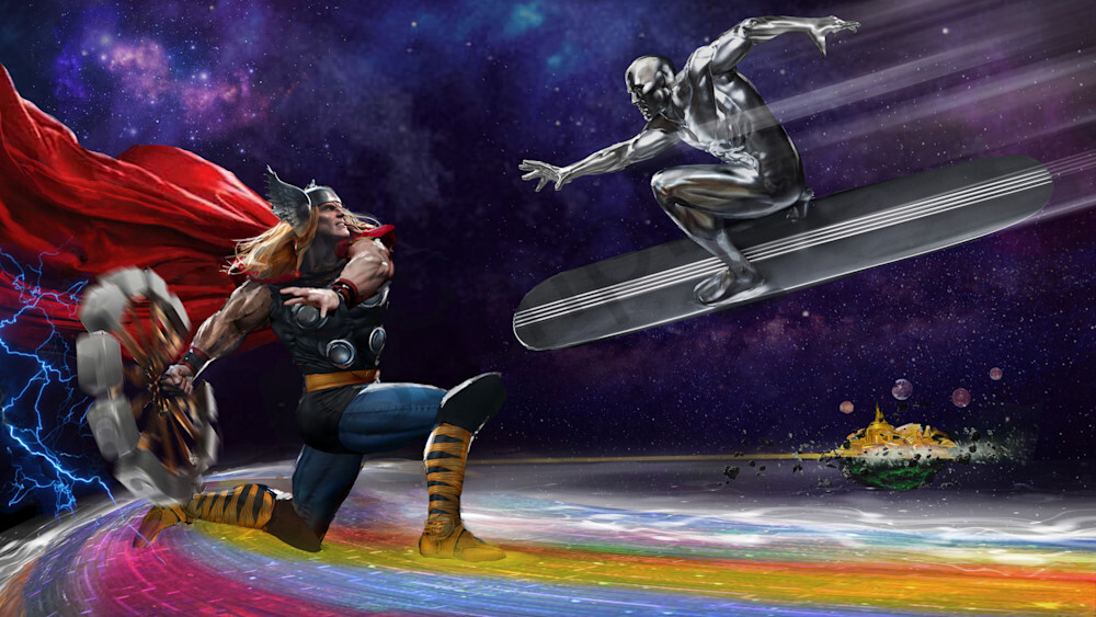 MARVEL. SILVER SURFER & GENUINE MEZCO ONE:12 MIGHTY THOR (presale