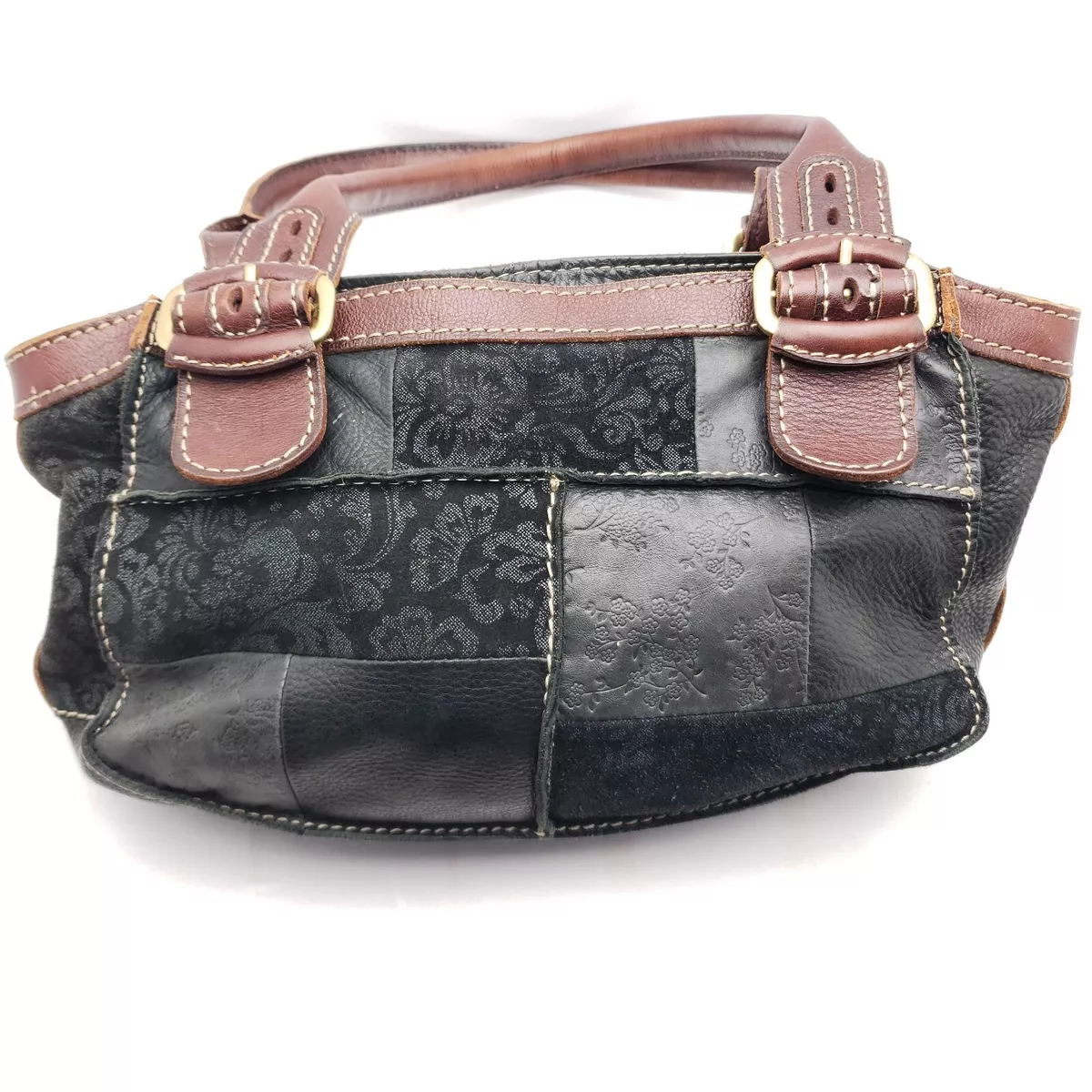 FOSSIL 75082 Vintage Suede & Leather Patchwork Handbag Bag Purse 