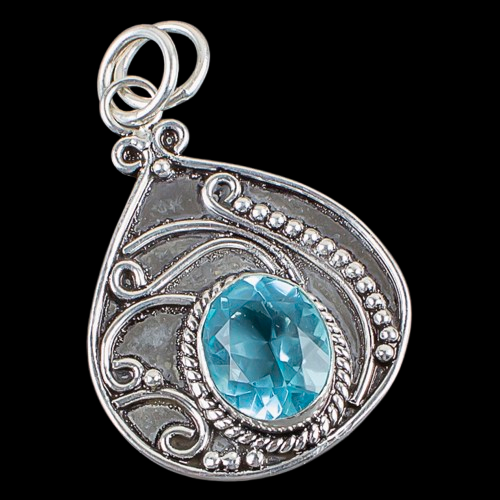 Ciondolo trendy gioielli argento sterling 925 pietra preziosa topazio blu cielo naturale 1,4" - Foto 1 di 6