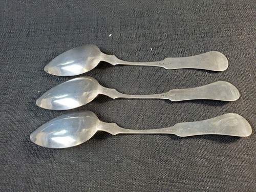 GROUP/3 ANTIQUE AMERICAN E. & D. KINSEY KY COIN SILVER SERVING SPOONS, c. 1850 - Picture 7 of 7