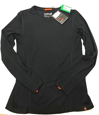 $100 Point6 100% Merino Wool Crew Top NWT Size L or XL Womens Black Base Layer  