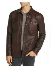 Handmade Men Stylish Shirt Casual Genuine Soft Brown Lambskin Leather Formal