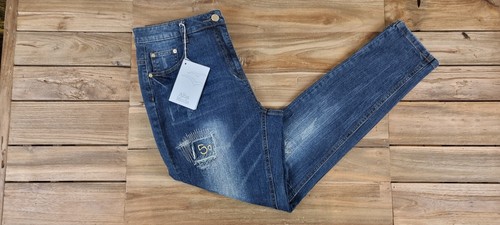Alba Moda Jeans Hose Damen Größe 38 mit Badges Blau Ripped Damenjeans Sticker - Bild 3 von 5