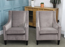 DURESTA PAIR OF JARVIS CHAIRS IN VARENNA (MINK) VELVET FABRIC. RRP £3780.