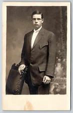 RPPC Vintage Old Antique Real Photo Postcard Picture Man Suit Coat Tie Chair