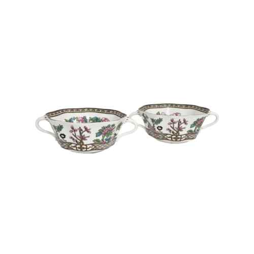 Pair Coalport Indian Tree Double Handled Footed Cream Soup Cups