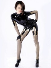 Latex Rubber Gummi Catsuit Full-body Bodysuit Tights Smoke gray Black Suit