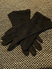 Vintage Lady Gay Styled by Osborn Black Cotton Embroidered Flowers Gloves Size 7