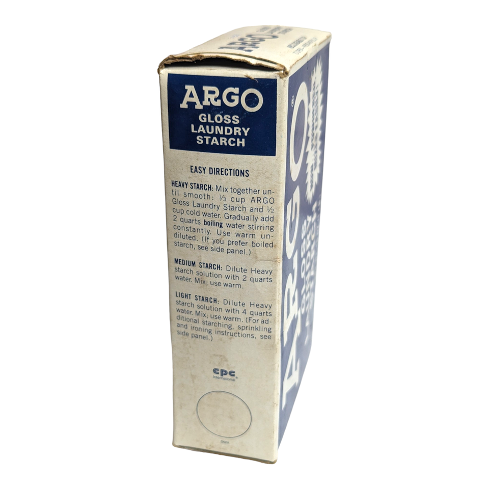 Vintage Argo New Old Stock Powdered Gloss Laundry Starch 16 oz Blue Box