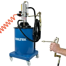 Biltek Pneumatic 5 Gal Grease Pump with 360-degree Swivel Gun, 20ft Hose