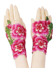 Rose Embroidered Fingerless Traditional Gloves  Ethnic Floral Mittens 781