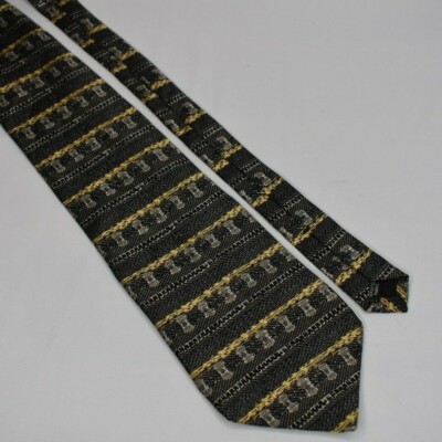 Chez Roffe NY Men's 100% Silk Tie Brown Black Yellow L55