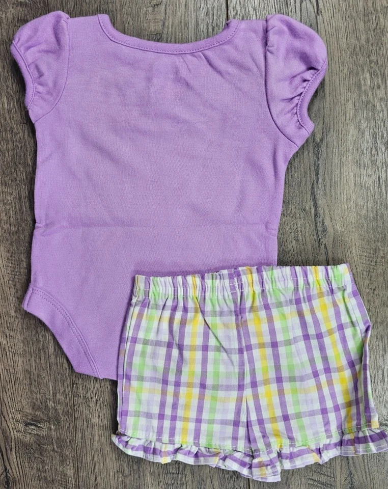 Ropa para bebé niña nuevo sin etiquetas garanímales recién nacido 2 piezas flor púrpura traje de verano Foto 3 de 3