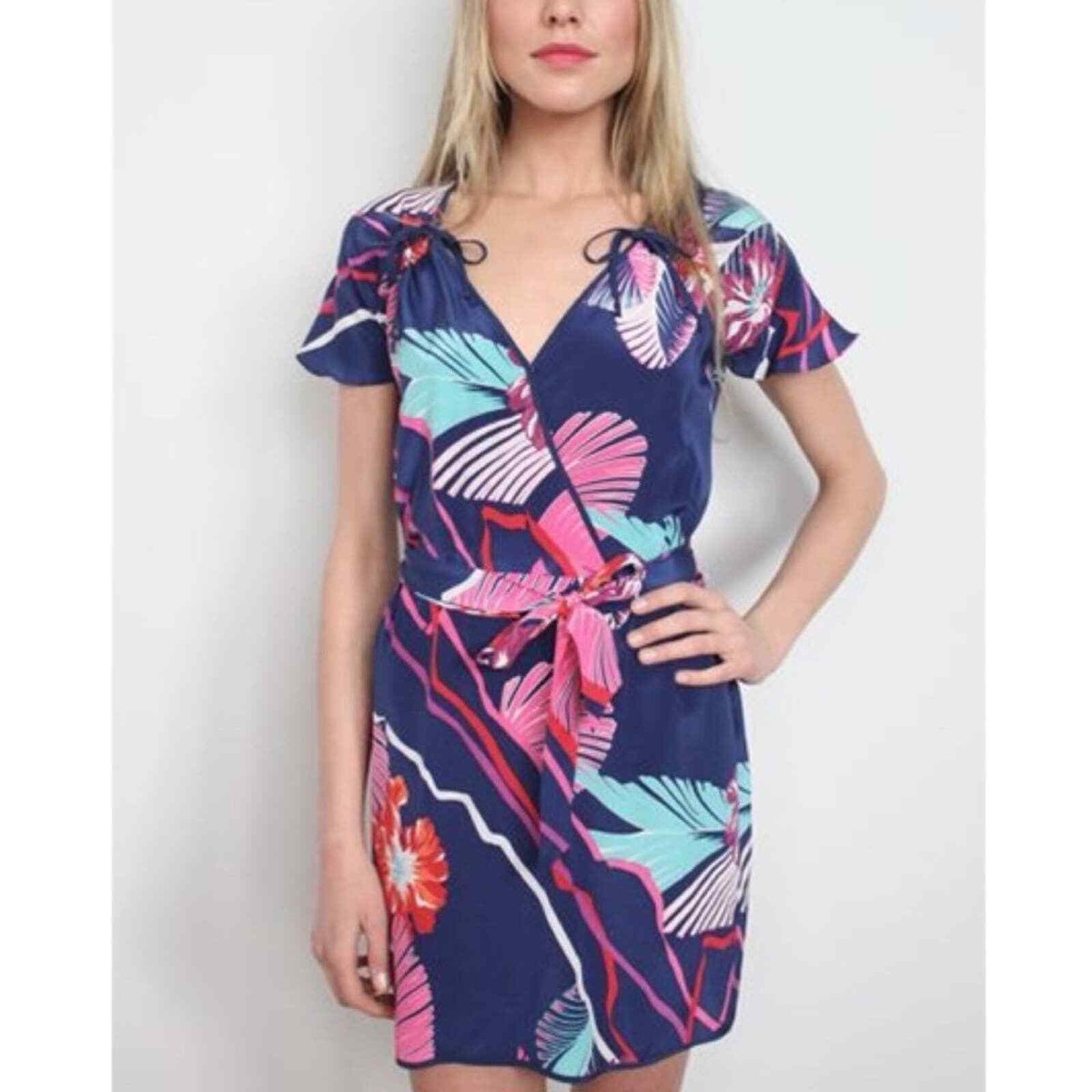 Yumi Kim Silk Love Short Sleeve Mini Dress Navy Rio Floral Medium