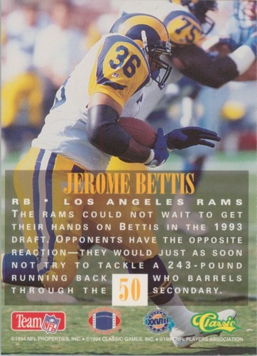 Jerome Bettis 1994 Classic NFL Experience #50 Los Angeles Rams HOF Football Card - Picture 2 of 2