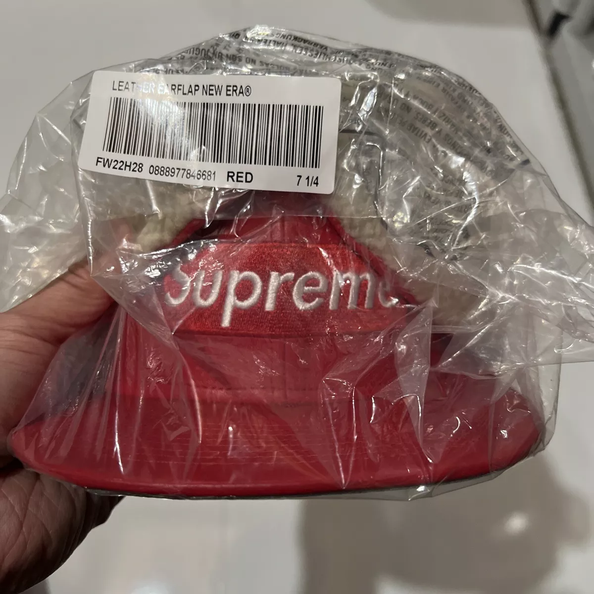 SUPREME 22AW Leather Earflap Box Logo New Era Cap RED 7 1/4 New