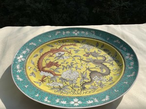 Antique Chinese Famille Rose Porcelain Ceramic Large Plate Hand-Painted China