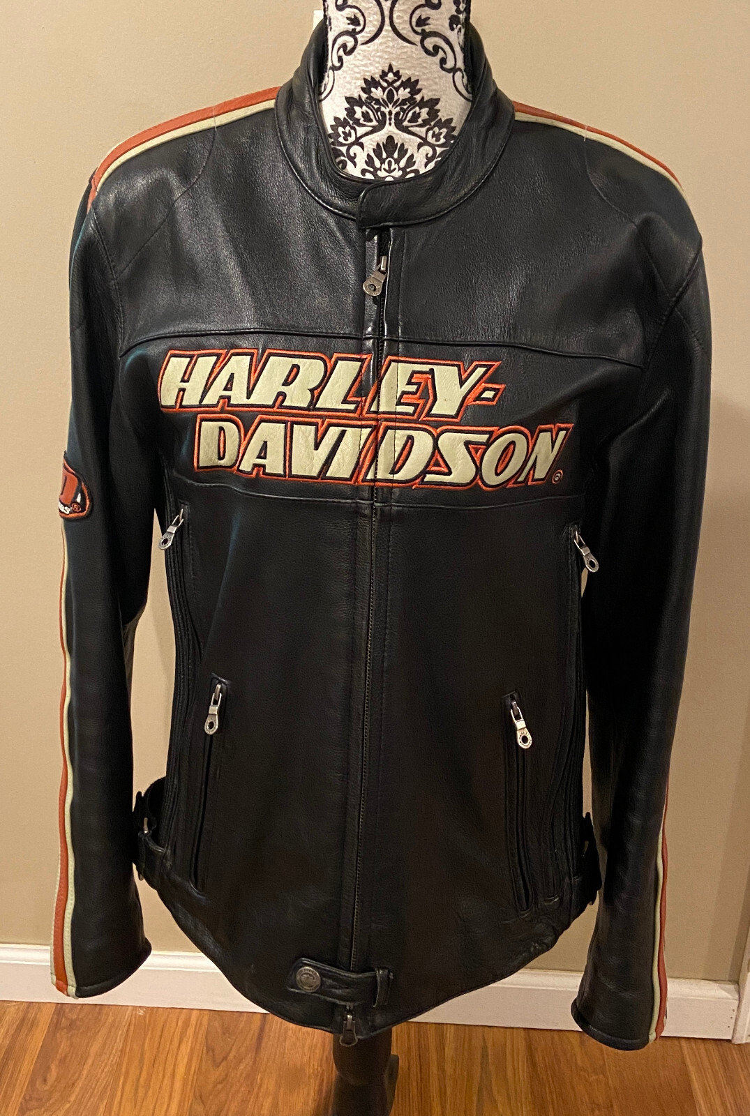 Orange Leather Jacket Racing 