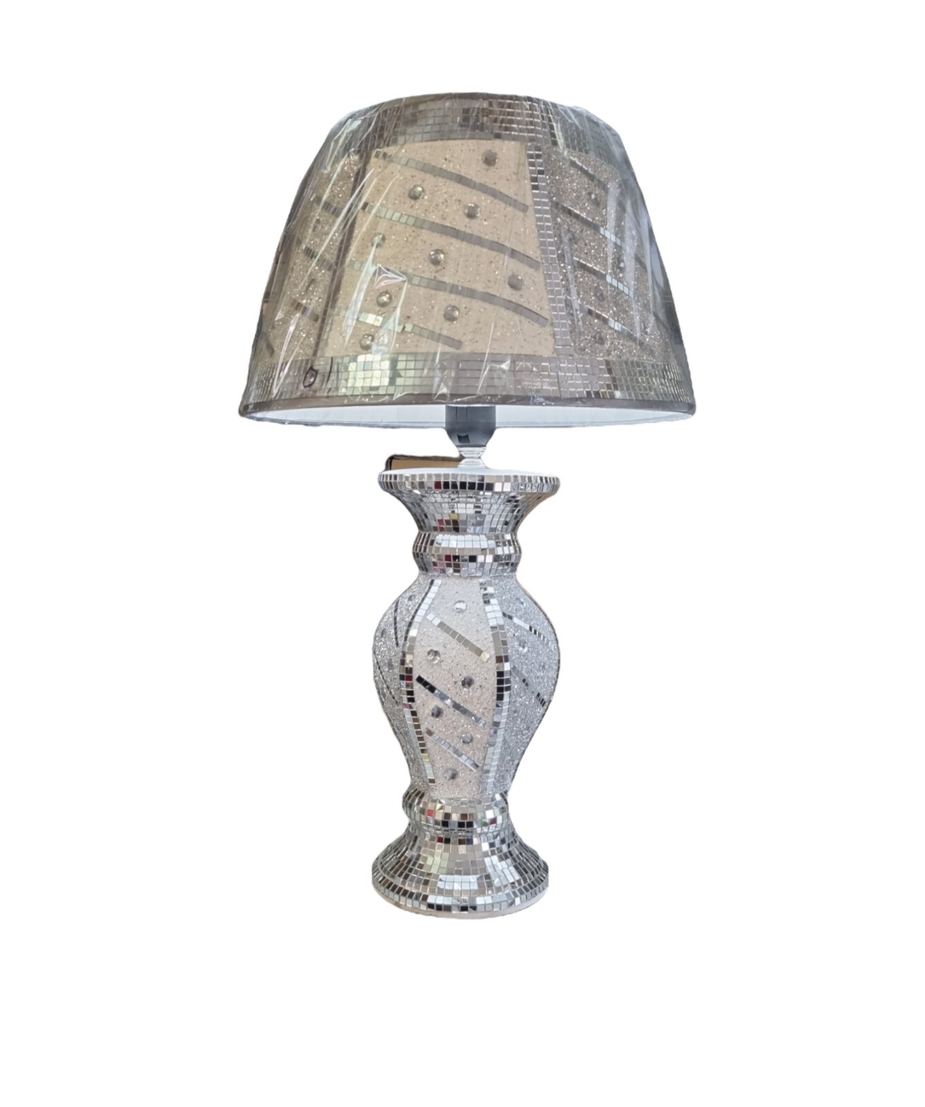 Crushed Diamond White/Silver Vase Lamp Bling Table Lamp Shade with free