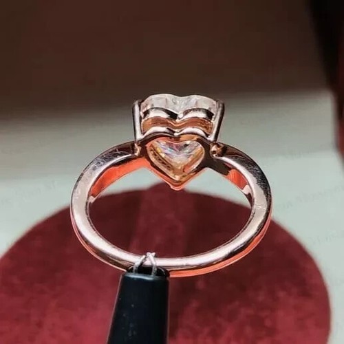 2CT Heart Cut Moissanite Solitaire Wedding Engagement Ring 14k Rose Gold Plated - Picture 5 of 6