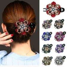 Rhinestone Hairpin Crystal Flower Duckbill Hair Clip Claw Grip Elegant Barrettes