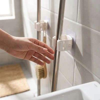 6Pcs Plastic Wall Mount Mop Holder Self-Adhesive Broom Storage Clips
