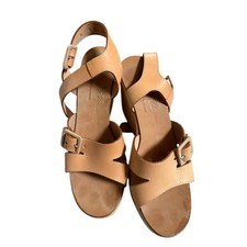 Robert Clergerie Leather Wedge Sandals Size 6 Tan Buckle Made in France