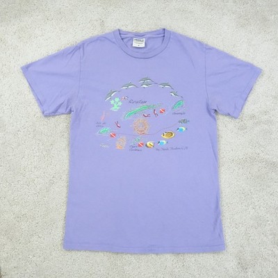 Port Company T-Shirt Herren klein lila Roatan Karte Delfin Tauchen Grafik Tee süß