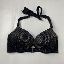 Shade Shore Black Padded Push Up Studded Swim Bikini Top Underwire Size 36D