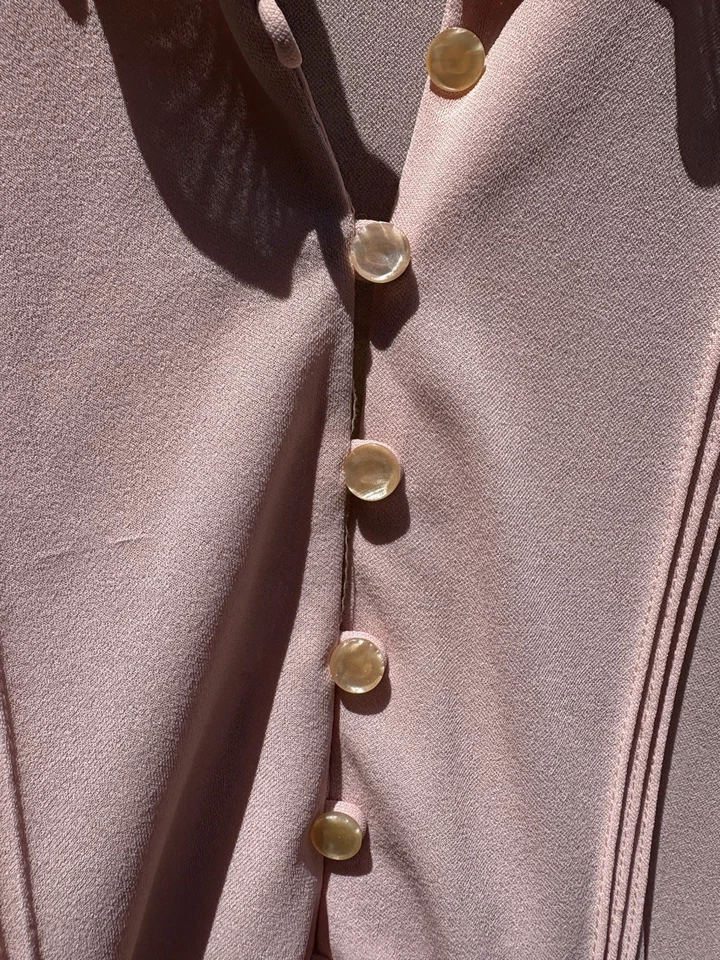 Vestido Vintage Años 40 Caprichoso Cuello Alto Victoriano Rosa Manga Larga Pequeño Foto 4 de 4