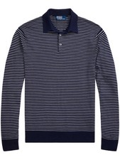 Polo Ralph Lauren Men's Cotton Stripe Regular Fit Polo Collar Sweater Navy-Small