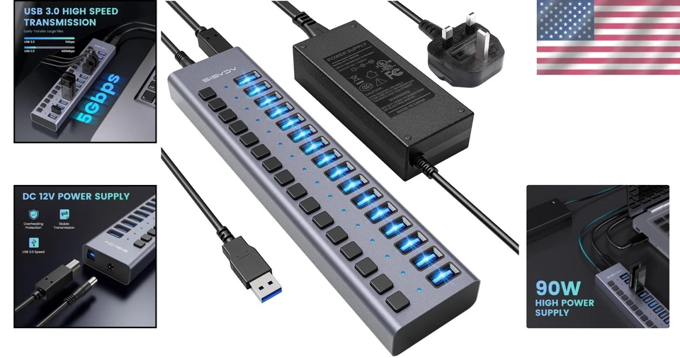 High-Speed 16-Port Aluminum USB Hub - Image 2 of 4