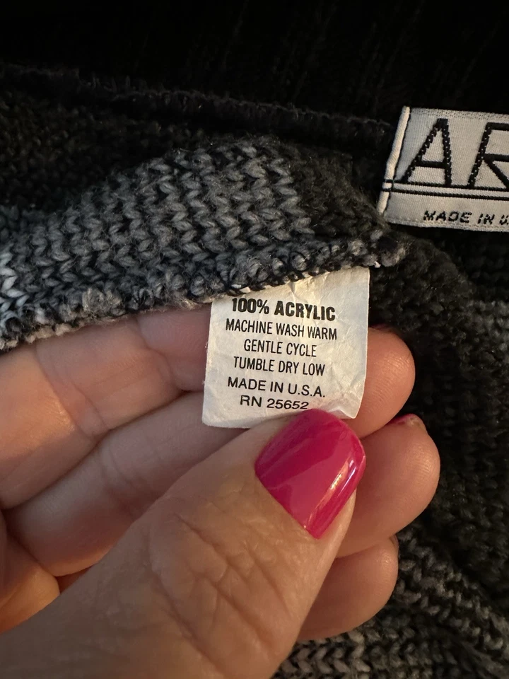 Cárdigan retro vintage Area By Tag Hipster negro acrílico para hombre mediano hecho en EE. UU. Foto 4 de 4