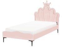 Kinderbett Led Samtstoff Rosa Mit Lattenrost 90X200 Cm Hohes Kopfteil Rubian