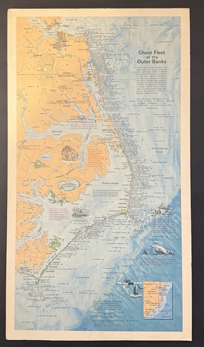 Vtg 1970 Ghost Fleet Of The Outer Banks - National Geographic Poster Board 11x20