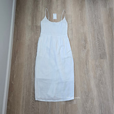 Quince Scoop Neck Midi Dress White Linen Adjustable Straps Size XS New With Tags