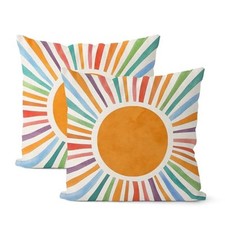 Summer Pillow Covers 18x18 Set of 2, Boho 18" x 18" Pack of 2 Colorful Sun 1